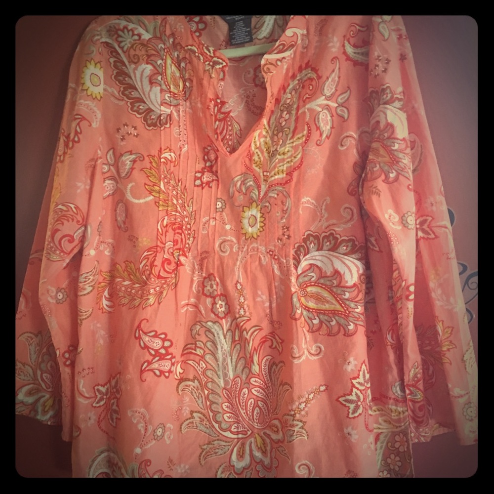 Perfectly Peach lightweight tunic gathered bodice!